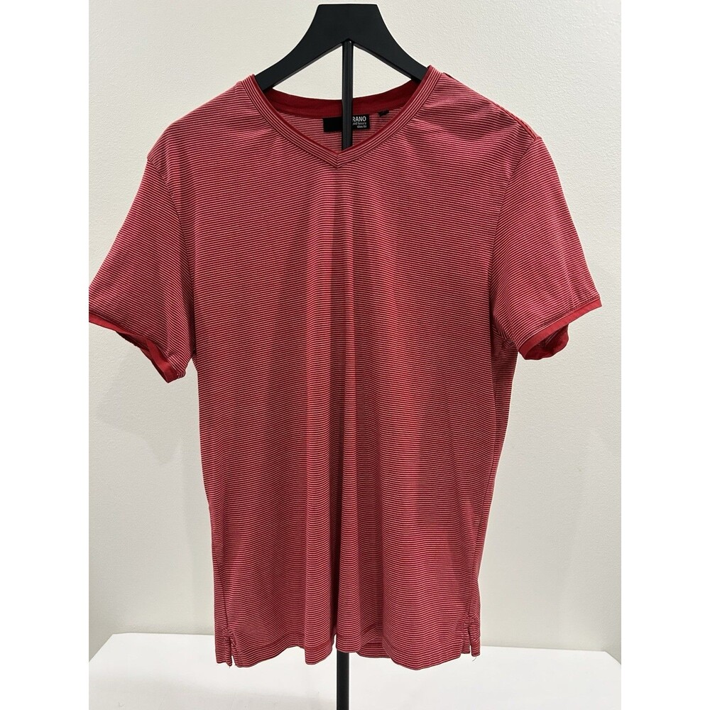 Murano Mens L Liquid Luxury Basic V Neck T Shirt Red With White Pin Strips